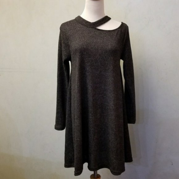 NWT Cotton Emporium sweater open neckline gray mini A-line dress size S (299) - Picture 2 of 12